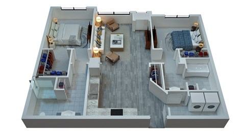 Floor plan for 2 beds, 2 baths, 965 sqft